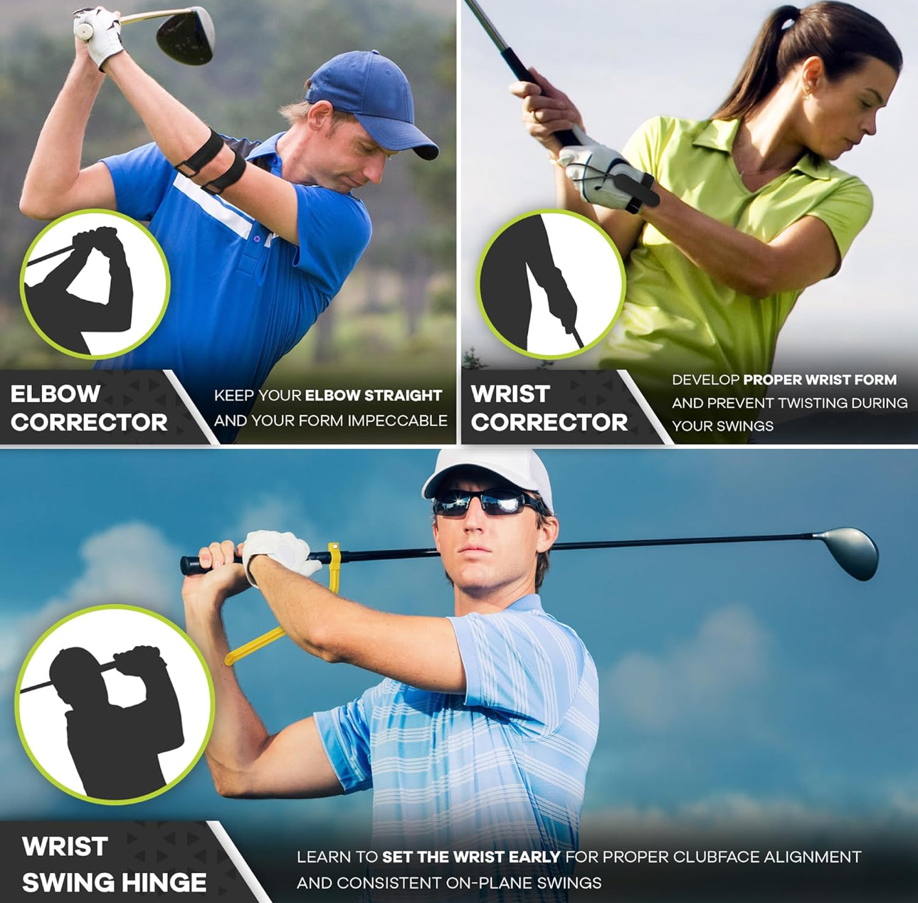 Golf Swing Trainer Aid Set - Adjustable Golf Training Sticks with Elbow Swing Correcting Tool, Golf Wrist Hinge Trainer, Arm Band & More - Portable Golf Training Equipment for Golf Beginners