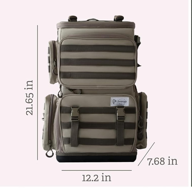 Solidstrike Gear - Modular Fishing Backpack with Solid Base/Cooler Bag / 4 Tackle Boxes/Rod & Net Holders/Accessories/Large Storage fits 8 x 3600 or 3 3700 trays/Waterproof and Durable