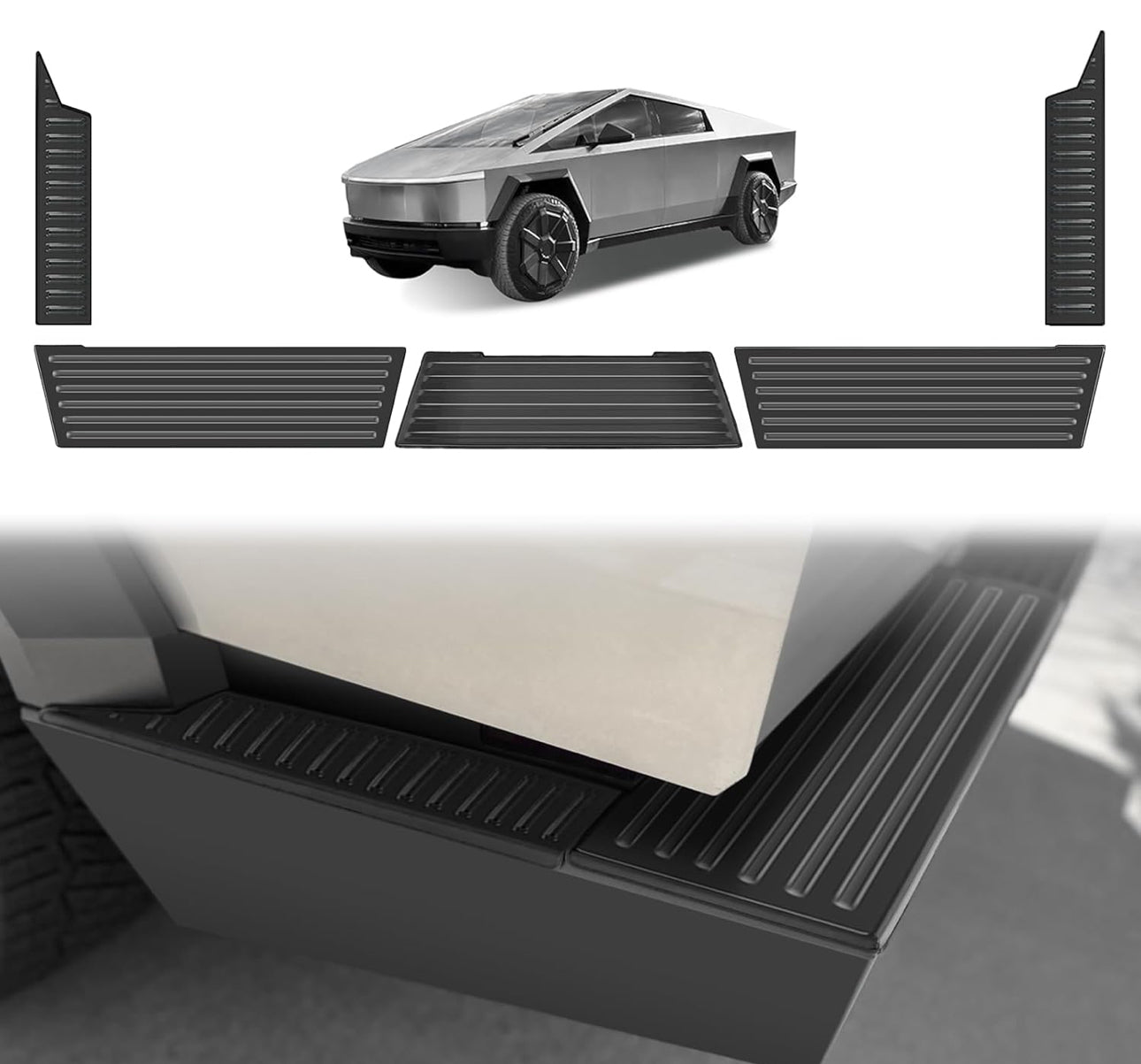 BestEvMod Metal Rear Bumper Tailgate Protector Cover Fit for Tesla Cybertruck 2025 2024 Accessories Truck Bed Tailgate Step Truck Sill Molding Cap Protective Trim Stainless Steel(Matte Black)