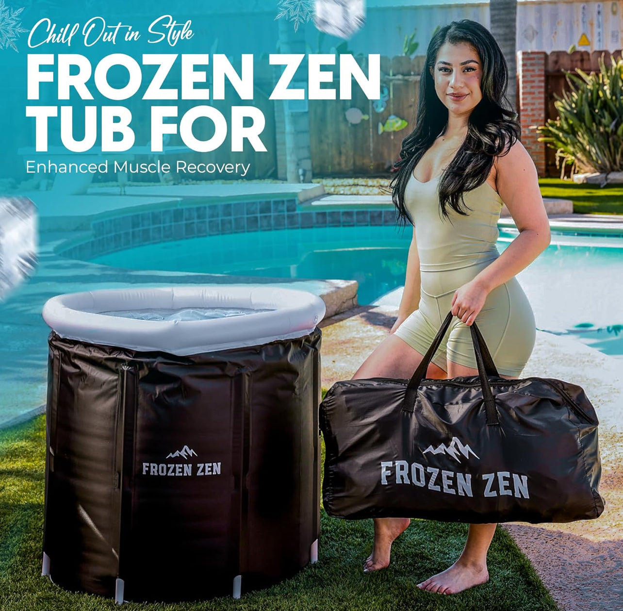 Frozen Zen Ice Bath Tub For Athletes with Lid, XL 105 Gallons Portable Ice Bath, Outdoor Cold Plunge Tub, Large Inflatable Ice Bath, Cold Water Therapy Training (1, white/black)