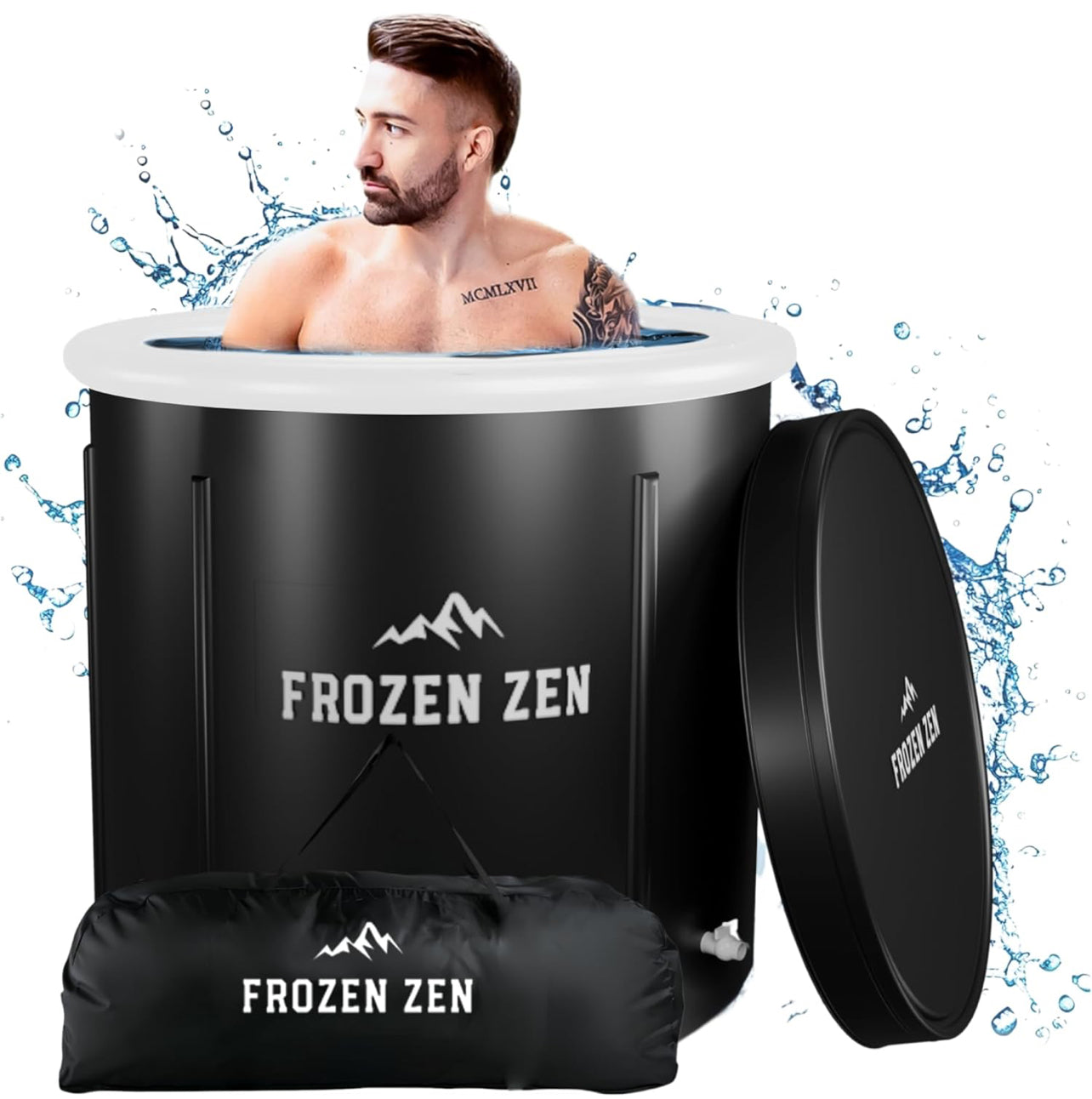 Frozen Zen Ice Bath Tub For Athletes with Lid, XL 105 Gallons Portable Ice Bath, Outdoor Cold Plunge Tub, Large Inflatable Ice Bath, Cold Water Therapy Training (1, white/black)