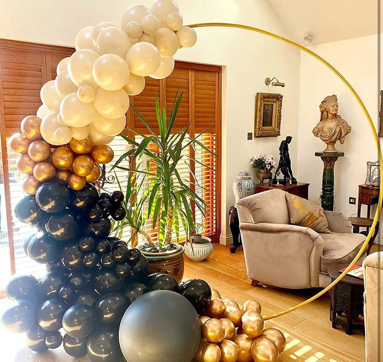 Round Backdrop Stand,6.6 Feet Circle Ballon Arch with Base,Metal Frame for Ceremony,Wedding Birthday Party Baby Shower Decoration,Indoor and Outdoor,Gold